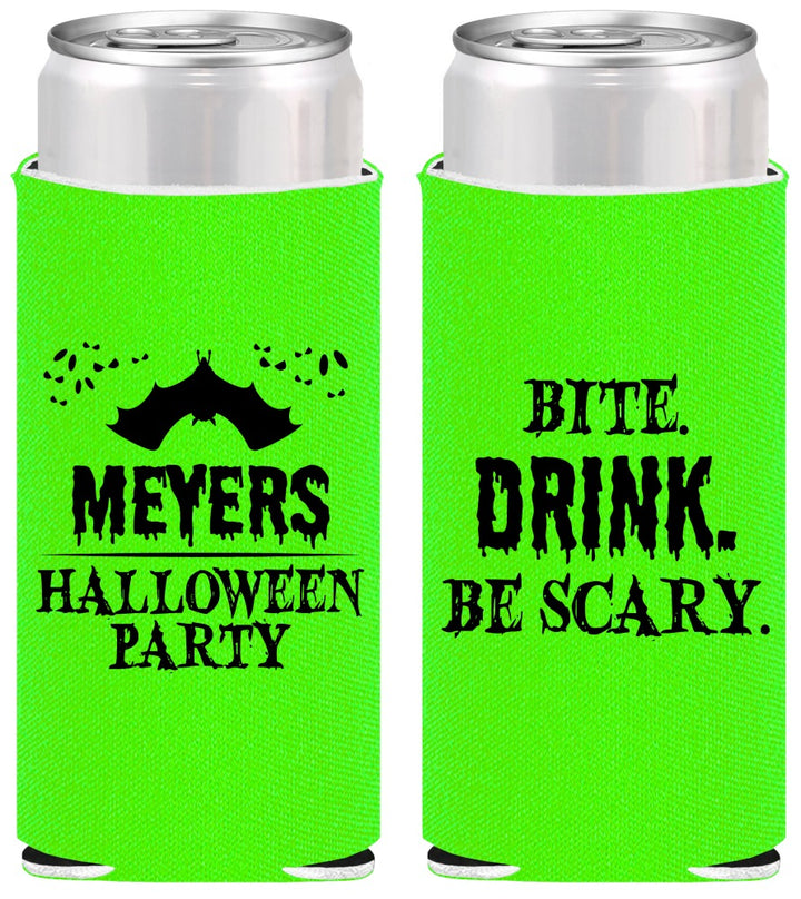 Personalized Halloween Slim Can Coolers - Bite Drink Be Scary | 250082