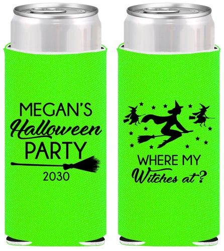 Personalized Halloween Slim Can Coolers - Where My Witches At | 250086