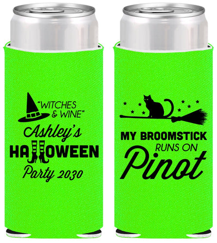 Personalized Halloween Slim Can Coolers - Witch Broomstick | 250098