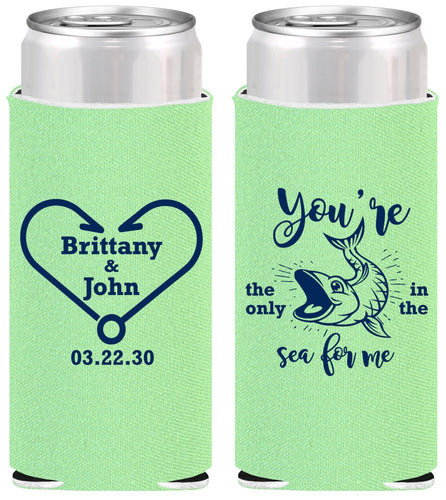 Personalized Wedding Slim Can Coolers - Fish In The Sea For Me | 254