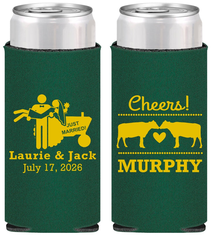 Personalized Wedding Slim Can Coolers - Tractor Cows | 257