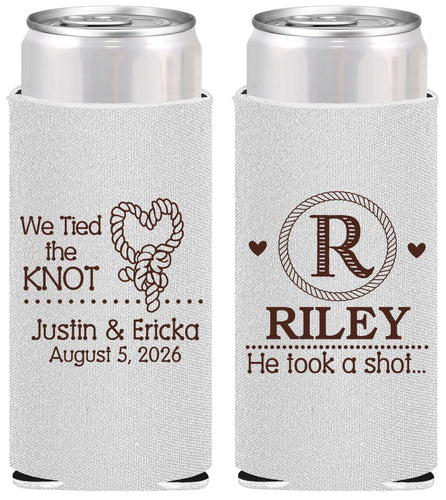 Personalized Wedding Slim Can Coolers - We Tied The Knot | 260