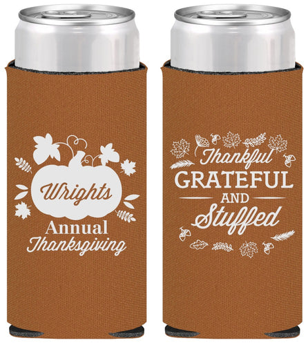 Personalized Thanksgiving Slim Can Coolers - Grateful And Stuffed | 260000