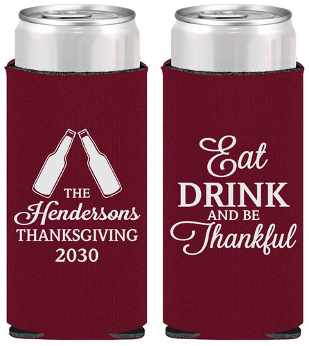 Personalized Thanksgiving Slim Can Coolers - Eat Drink Thankful | 260001