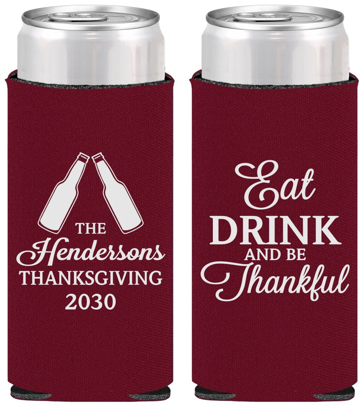 Personalized Thanksgiving Slim Can Coolers - Eat Drink Thankful | 260001