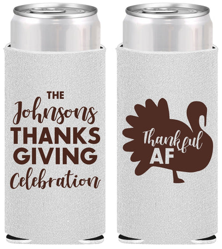 Personalized Thanksgiving Slim Can Coolers - Thankful Af | 260002