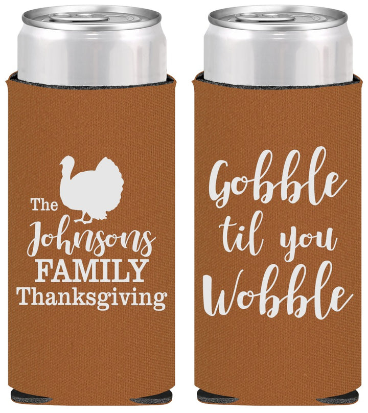 Personalized Thanksgiving Slim Can Coolers - Gobble Til You Wobble | 260004