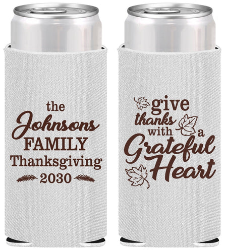 Personalized Thanksgiving Slim Can Coolers - Grateful | 260006