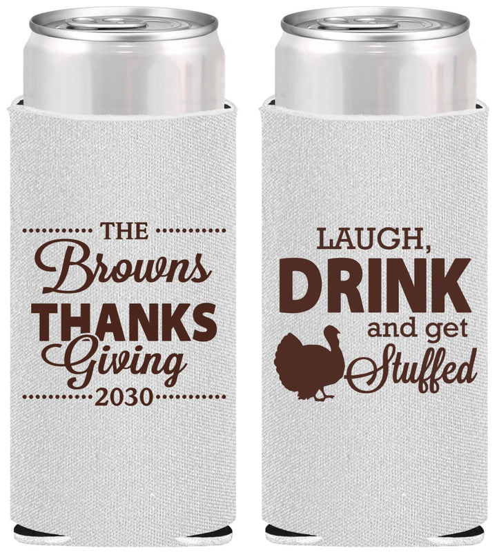 Personalized Thanksgiving Slim Can Coolers - Laugh Drink Stuffed | 260007