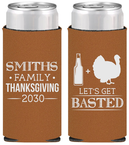 Personalized Thanksgiving Slim Can Coolers - Lets Get Basted | 260008
