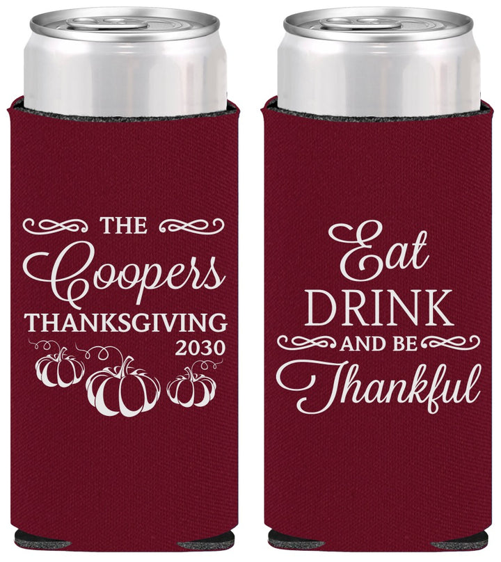 Personalized Thanksgiving Slim Can Coolers - Eat Drink Thankful | 260009