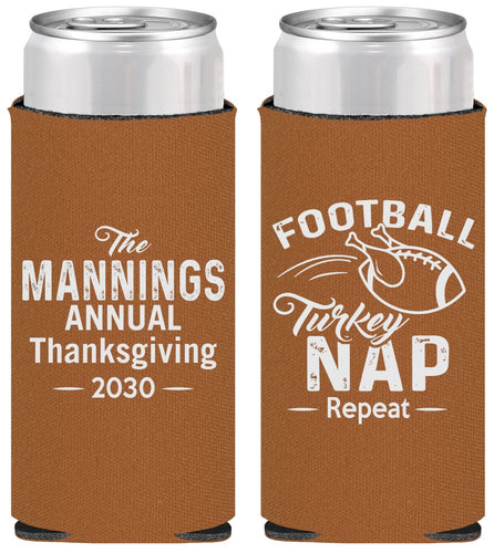 Personalized Thanksgiving Slim Can Coolers - Football Turkey | 260012