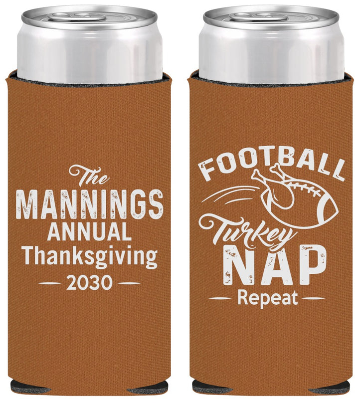 Personalized Thanksgiving Slim Can Coolers - Football Turkey | 260012