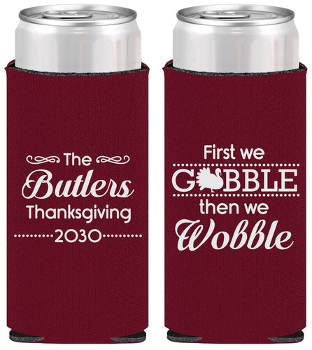 Personalized Thanksgiving Slim Can Coolers - Gobble Til You Wobble | 260013