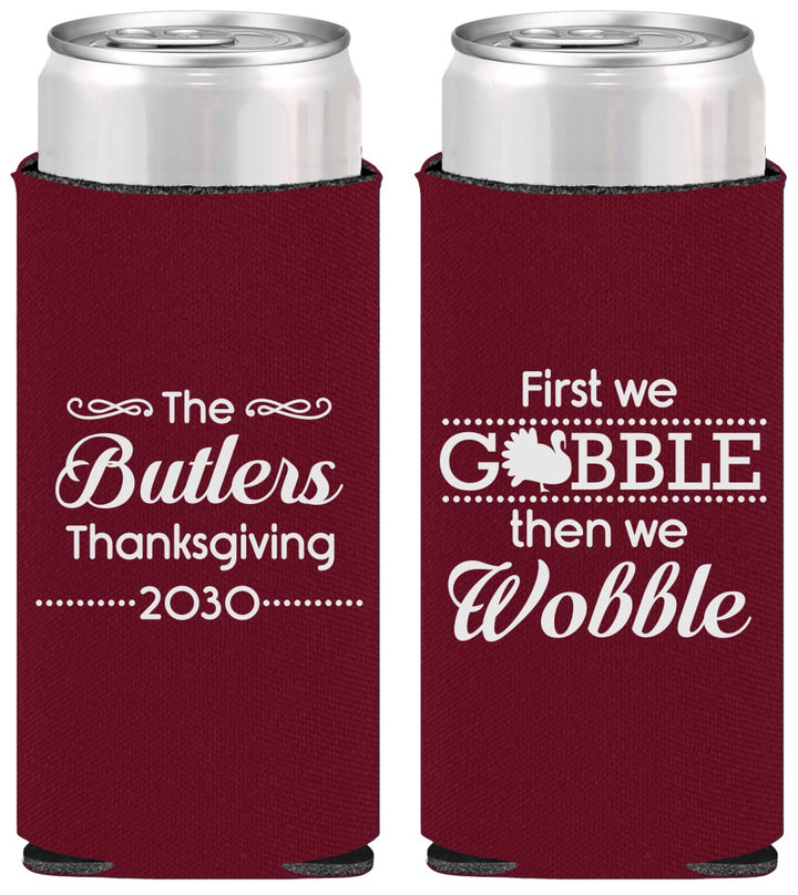 Personalized Thanksgiving Slim Can Coolers - Gobble Til You Wobble | 260013