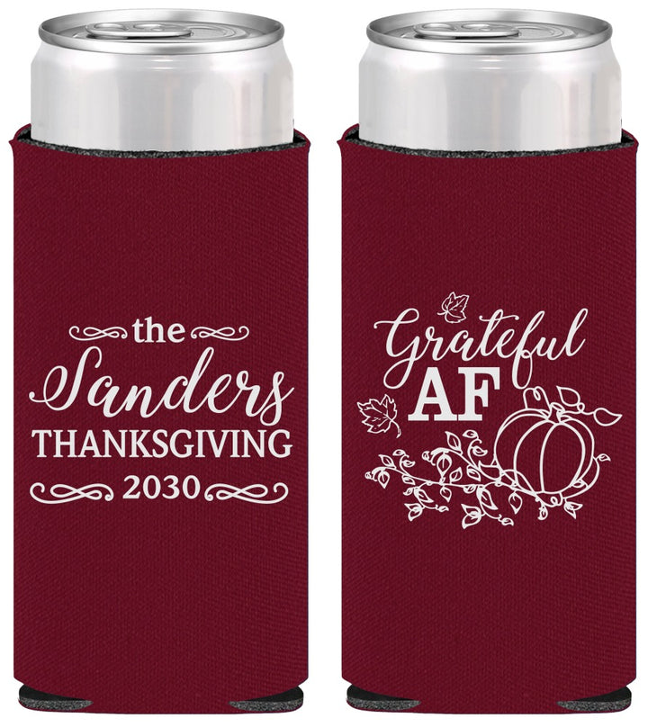 Personalized Thanksgiving Slim Can Coolers - Grateful Af | 260017
