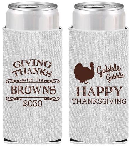 Personalized Thanksgiving Slim Can Coolers - Gobble Gobble | 260022
