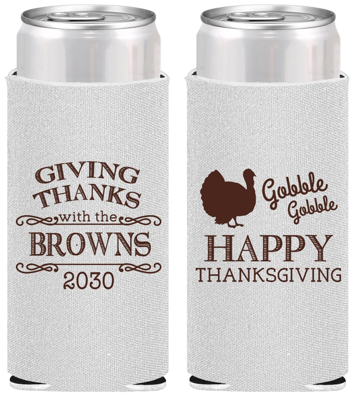Personalized Thanksgiving Slim Can Coolers - Gobble Gobble | 260022