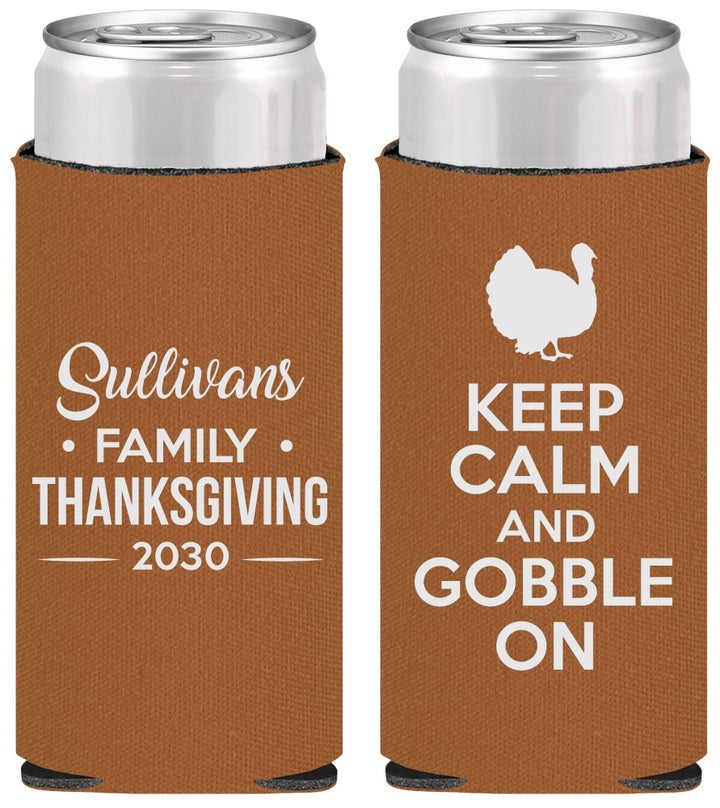 Personalized Thanksgiving Slim Can Coolers - Gobble Turkey | 260024