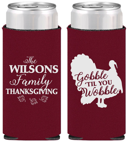 Personalized Thanksgiving Slim Can Coolers - Gobble Til You Wobble | 260025