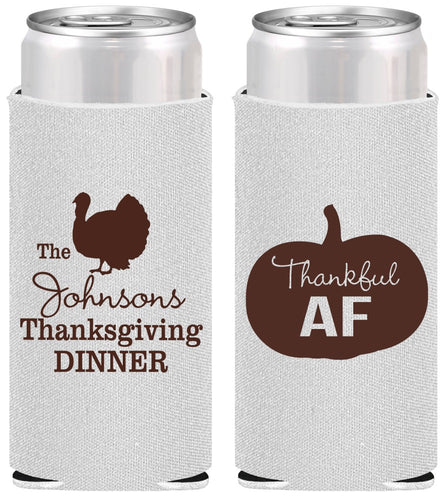 Personalized Thanksgiving Slim Can Coolers - Thankful Af | 260026