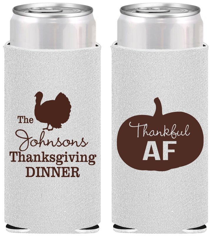 Personalized Thanksgiving Slim Can Coolers - Thankful Af | 260026