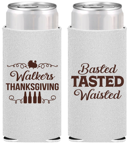 Personalized Thanksgiving Slim Can Coolers - Basted Tasted Waisted | 260027
