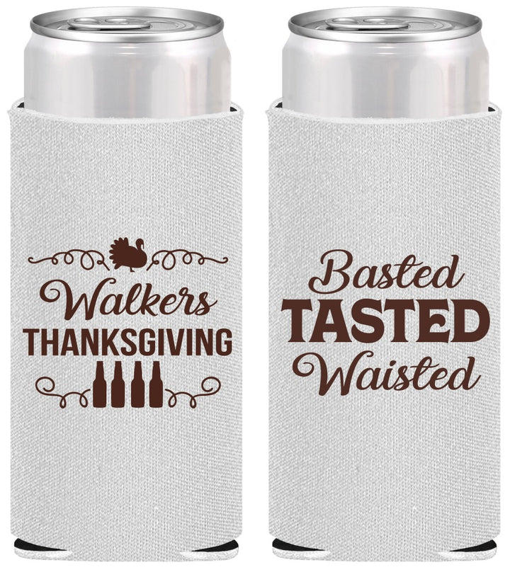 Personalized Thanksgiving Slim Can Coolers - Basted Tasted Waisted | 260027
