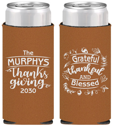 Personalized Thanksgiving Slim Can Coolers - Grateful Blessed | 260028