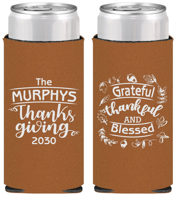 Personalized Thanksgiving Slim Can Coolers - Grateful Blessed | 260028