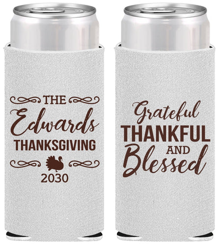 Personalized Thanksgiving Slim Can Coolers - Grateful Blessed | 260030