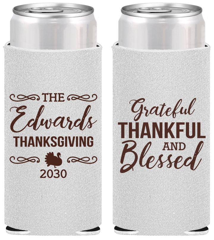 Personalized Thanksgiving Slim Can Coolers - Grateful Blessed | 260030