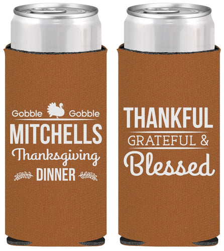 Personalized Thanksgiving Slim Can Coolers - Thankful Blessed | 260032