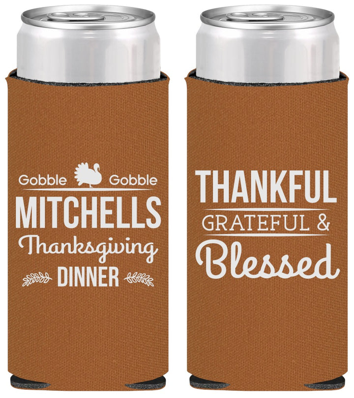 Personalized Thanksgiving Slim Can Coolers - Thankful Blessed | 260032