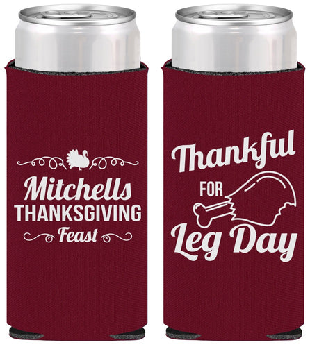 Personalized Thanksgiving Slim Can Coolers - Leg Day | 260033