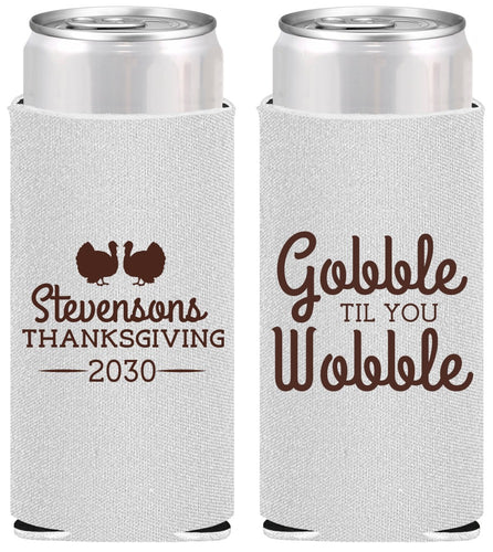 Personalized Thanksgiving Slim Can Coolers - Gobble Til You Wobble | 260034