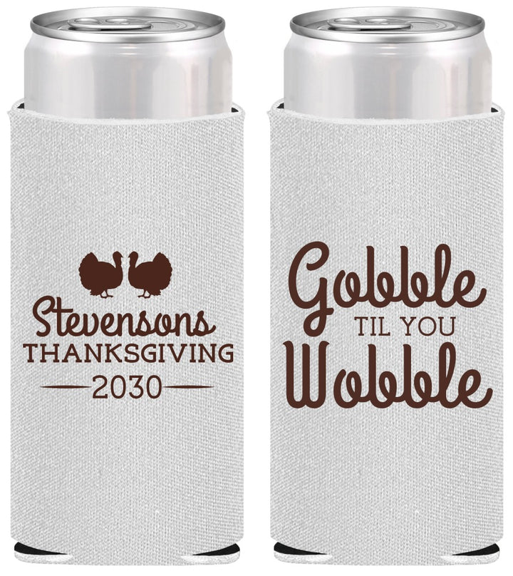 Personalized Thanksgiving Slim Can Coolers - Gobble Til You Wobble | 260034
