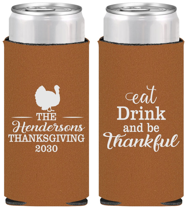 Personalized Thanksgiving Slim Can Coolers - Eat Drink Thankful | 260036