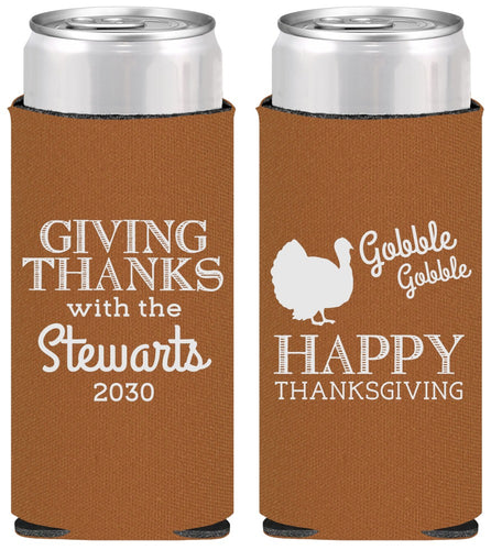 Personalized Thanksgiving Slim Can Coolers - Gobble Gobble | 260040