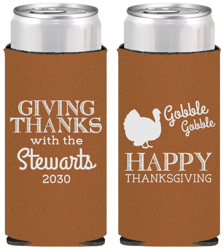Personalized Thanksgiving Slim Can Coolers - Gobble Gobble | 260040
