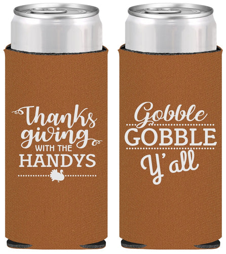 Personalized Thanksgiving Slim Can Coolers - Gobble Gobble | 260044