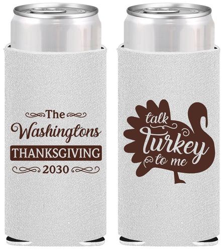 Personalized Thanksgiving Slim Can Coolers - Talk Turkey To Me | 260046