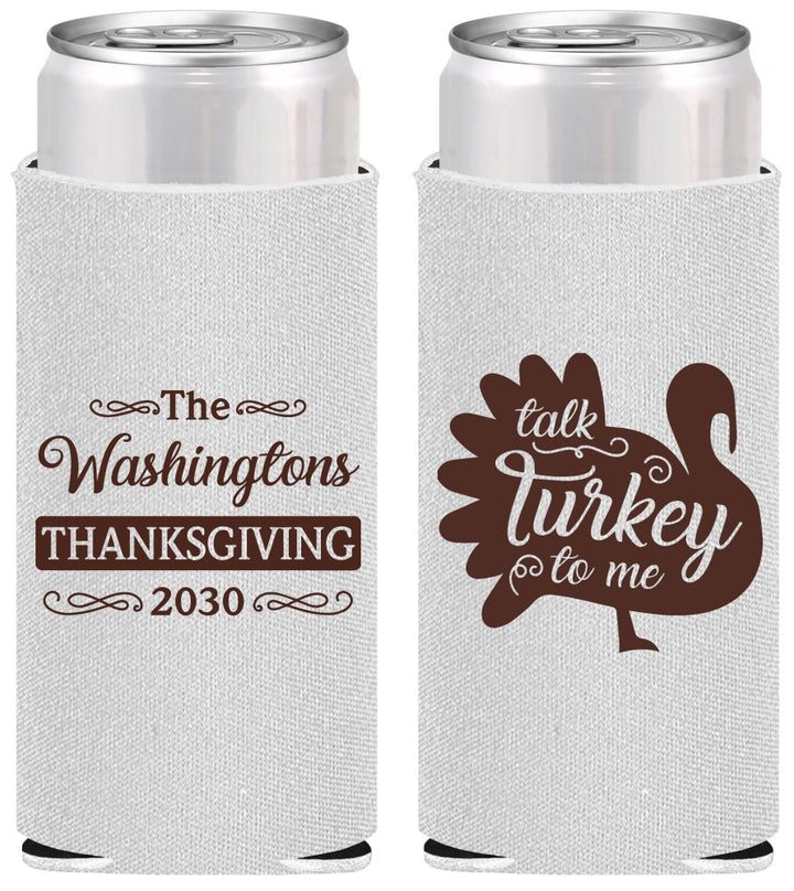 Personalized Thanksgiving Slim Can Coolers - Talk Turkey To Me | 260046
