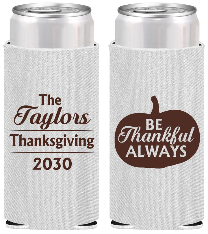 Personalized Thanksgiving Slim Can Coolers - Pumpkin Thankful | 260047