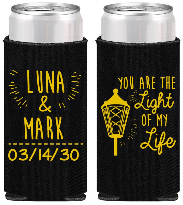 Personalized Wedding Slim Can Coolers - You Are The Light Of My Life | 261