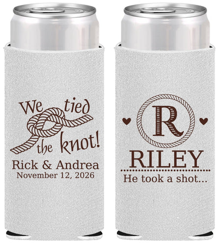 Personalized Wedding Slim Can Coolers - We Tied The Knot | 263