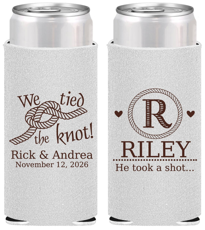 Personalized Wedding Slim Can Coolers - We Tied The Knot | 263