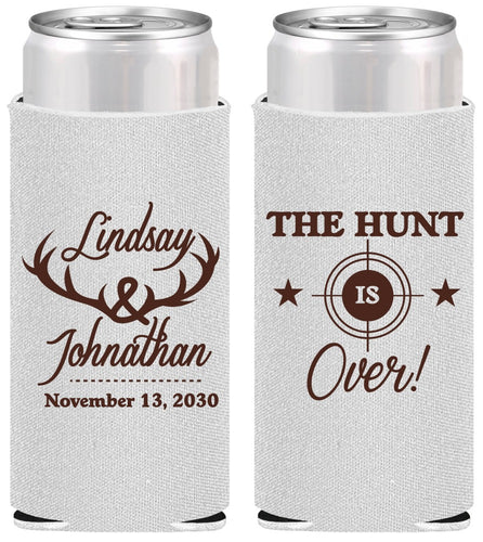 Personalized Wedding Slim Can Coolers - The Hunt Is Over | 266