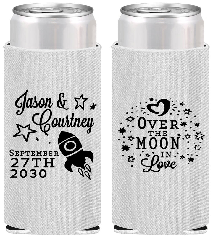 Personalized Wedding Slim Can Coolers - Over The Moon In Love | 267