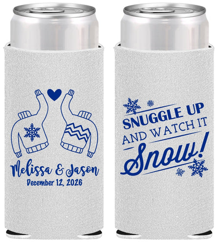 Personalized Wedding Slim Can Coolers - Christmas Snow | 268